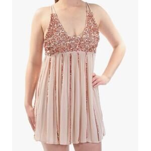 NWT Free People Intimately Womens Sequined V-Neck Slip Dress XS Beige Strappy